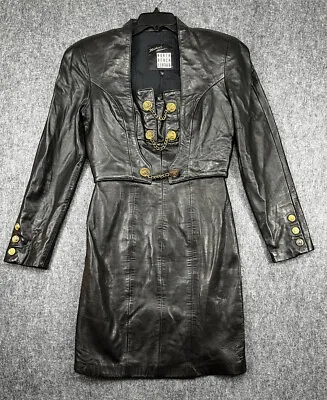 Vintage MICHAEL HOBAN North Beach Leather Medium 9/10 Dress Jacket Black 90s 2pc • $448.88