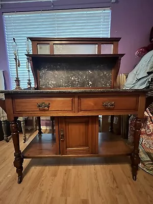 Antique Victorian English Marble Top Washstand Marble Backsplash Mirrored Shelf • $825