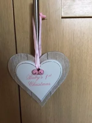 Baby Girl First Christmas Gift  - Baby's 1st Christmas Pink Heart Plaque • £5.94