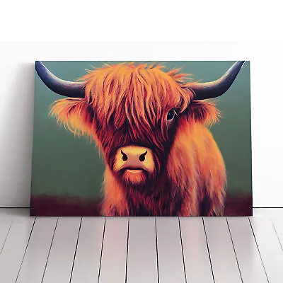 Portrait Of A Highland Cow Canvas Wall Art Print Framed Picture Dining Room • £24.95