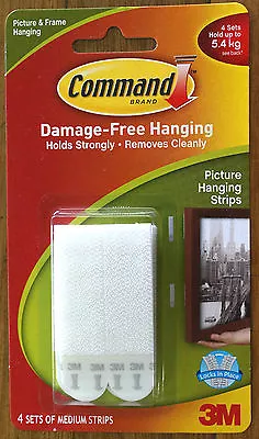 Command By 3M Picture Frame Hanging Strips Holds 5.4kg Rental Safe 17201 Pk4 • $8.99