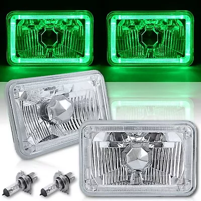 4X6 Green LED Halo Angel Eye Halogen Headlight Headlamp Bulbs Crystal Clear Pair • $79.95