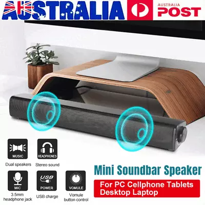 Soundbar Wired Sound Bar USB Speaker For PC Cellphone Tablets Desktop Laptop • £16.99