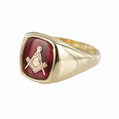 9ct Gold Synthetic Ruby Square And Compass Masonic Ring • £719.34