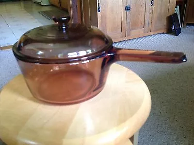  Used Vintage Visions  Amber 2.5 L  Pot And Lid.  Slight Scratches On Bottom.  • $39.99