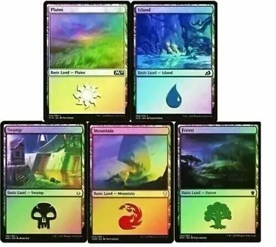 FOIL 100 X Basic Lands (20 Of Each Colour) Magic The Gathering MTG  • £9.99