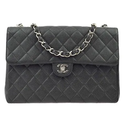 Chanel Black Caviar Jumbo Classic Flap Shoulder Bag 112060 • £4361.22