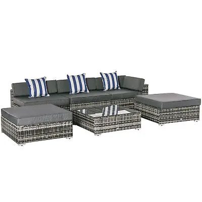 Outsunny 6 Pieces Rattan Furniture Set Conservatory Sofa Deluxe Wicker Garden • £419.99