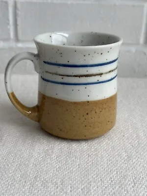 Vintage Stoneware Japan Made 12 Oz Brown & Cream Stripe Speckles Coffee Mug • $8.99