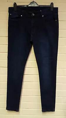 ZE ENZO 989 Men's Dark Blue Skinny Cotton Jeans Size W 34 L 30 • £15