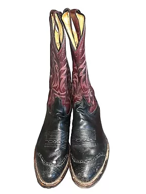 Tony Lama Lizard Toe Wingtip Leather Mens Western Cowboy Boots Size 9.5 D • $89.99