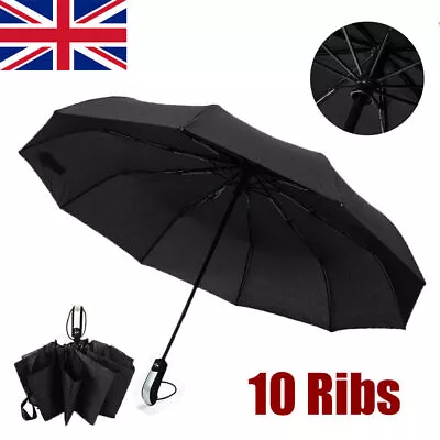 10 Rib Strong Automatic Open Umbrella Close Travel Windproof Compact Wind Canopy • £7.99