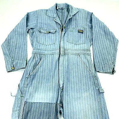 VTG 70s 80s Oshkosh Engineer Coveralls Sanforized Denim Thrashed Repaired 34x28 • $75