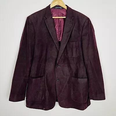 Tommy Hilfiger Mens Micro Corduroy Blazer Sport Coat Burgundy Size 44L • $23.39