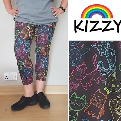 Cats Capri KIZZY LEGGINGS Sizes 6-22 Print Buttery STURDY SOFT Funky Printed UK  • £10.50