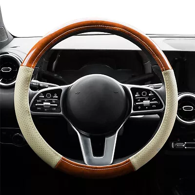 Wood Grain Car Steering Wheel Cover Leather Breathable &Anti-slip Accessories US • $15.98