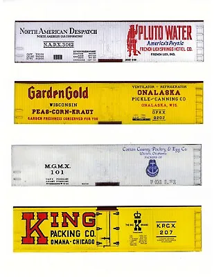 $3.99 • Buy 4 Boxcars, Including PLUTO WATER Reefer, HO Scale Printed Sides