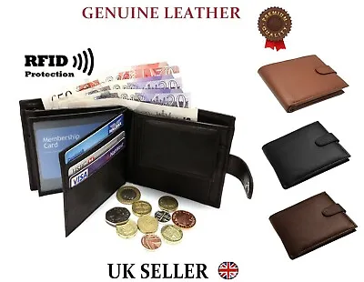 Mens Real Soft High Quality Genuine Leather Slim Bifold Wallet Card Coin Purse • £5.89