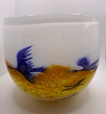 SIgned Severin Brorby Hadeland Glass HEAVY Flying Geese Bowl Vase • $157.50