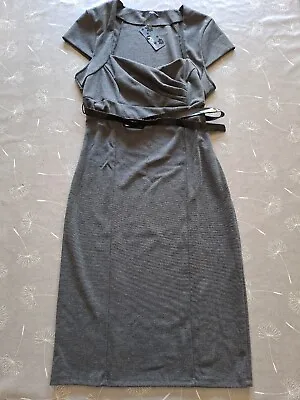 £10 • Buy Ladies Grey Jane Norman Wrap Bust Pencil Dress With Belt Size 14 BNWT