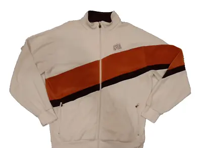 Fila Mens Velour Beige Track Jacket With  Rust And Brown Accent Stripes Size L • $35