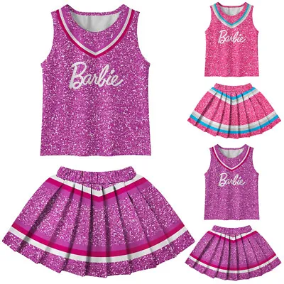 Barbie Cheerleader Girls Cosplay Costume Tank Tops Pleated Skirt Uniform Outfits • £11.28