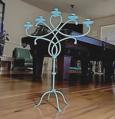 Vintage Large 2 Feet Tall Candelabra Robins Egg Blue. Candle Holder House Decor • $27