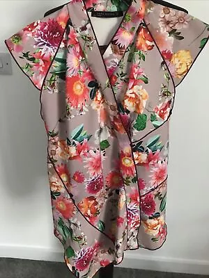 Zara Multicoloured Flowered Patterned Top Longer Front Mandarin Collar Vgc • £2.99