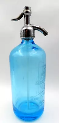 Vintage Teal Blue Allen Beverages Bridgeport Ct 26 Oz. Seltzer Bottle • $64.95