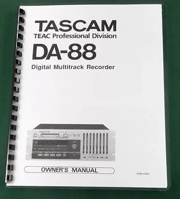 Tascam DA-88 Owners Manual: Comb Bound & Protective Covers! • $19.20