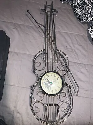 24  Metal Sculpture Violin Wall Clock Paris. Works. 3-d With Bow. Music Clock • $35