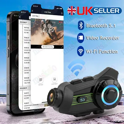 WiFi Motorcycle Helmet Camera Bluetooth Intercom FM Headset 1080P Recorder-1000M • £89.99