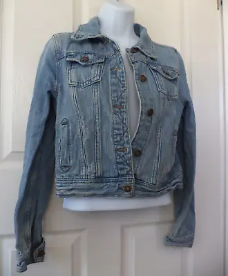 I Love H81 Distressed Cropped Denim Jacket Women's Juniors Size M • $15