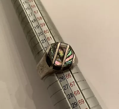 Vintage Unisex Sterling Silver Abalone Shell Inlay Ring 10.5 • $30