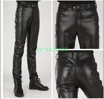 Men Leather Pants Slim Fit Korea Motorcycle Long Trousers Skinny Bootcut Winter • $36.79