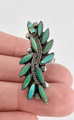 Early Vtg Zuni Sterling Silver Petit Point Turquoise Cluster Long Ring 1.5  • $125