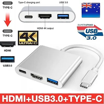 Type C To HDMI + USB 3.0 Adapter Converter Cable Hub For Laptop And Computer PC • $15.99