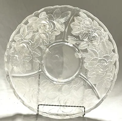 Mikasa Rose Clear Crystal 14 Inch Serving Divided Platter Frosted Embossed • $45