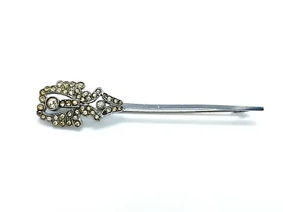 £45 • Buy Antique Art Deco Era Costume Silver-Tone Clear Diamond Paste Pin Brooch