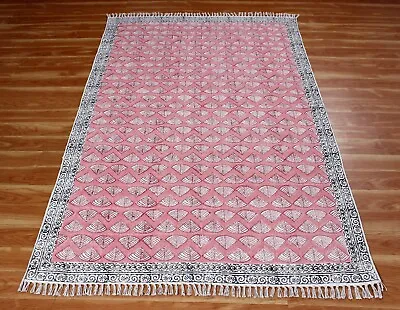 Handmade Cotton Dhurries Custom Area Rugs Pink Kilim Indien Garden Yoga Mats • $119.28