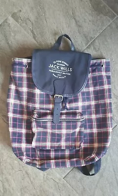 Jack Wills Navy & Pink Check Tartan Canvas Back Pack Bag • £8