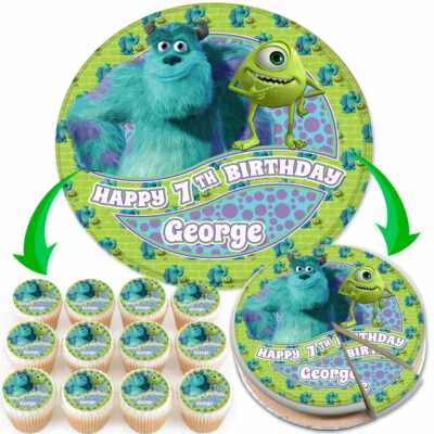 £3.39 • Buy Monsters Inc Birthday Personalised Edible Icing Cake Topper & Cupcake Toppers D9