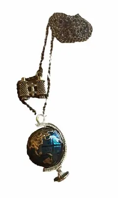 Vintage Educator Teach Adventurers Necklace Spinning Enamel Globe And Binoculars • $16.24