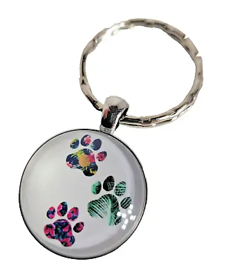 Paw Print Key Ring / Key Fob / Key Chain  Silvertone 1  Fob & 1  Ring • $4.93