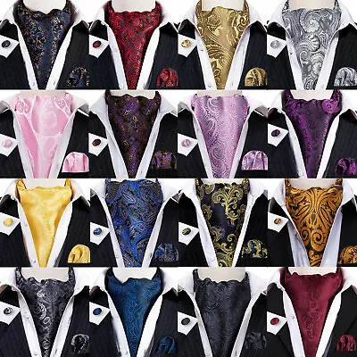 Mens Vintage Silk Cravats Paisley Floral Ascot Handkerchiefs Set Wedding Scarfs  • $7.99