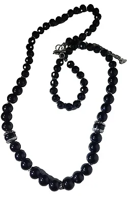  Jet Black Long  Bead 26 -29  Necklace Handmade Great Gift N144 • $8