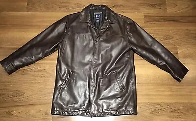 Vintage Y2K Era GAP Brown Leather Button-up Car Coat Men’s Size Large • $100