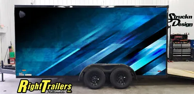 2 Sides Grunge Blue Black Modern Trailer RV Wrap Decal Graphic Various Sizes USA • $2423.52