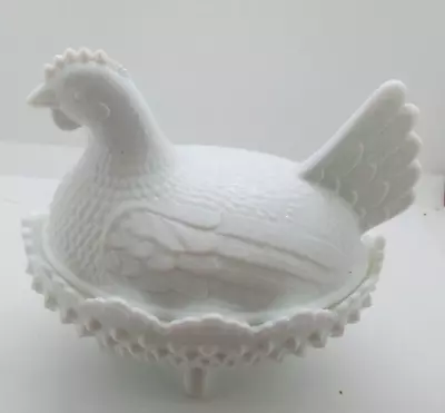 Milk Glass Hen On Nest Hobnail Footed Candy Dish • $29