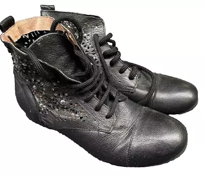 Vero Cuoio Women's Black Leather Casual Boots Lace Up Shoes Size 38 • $23.38